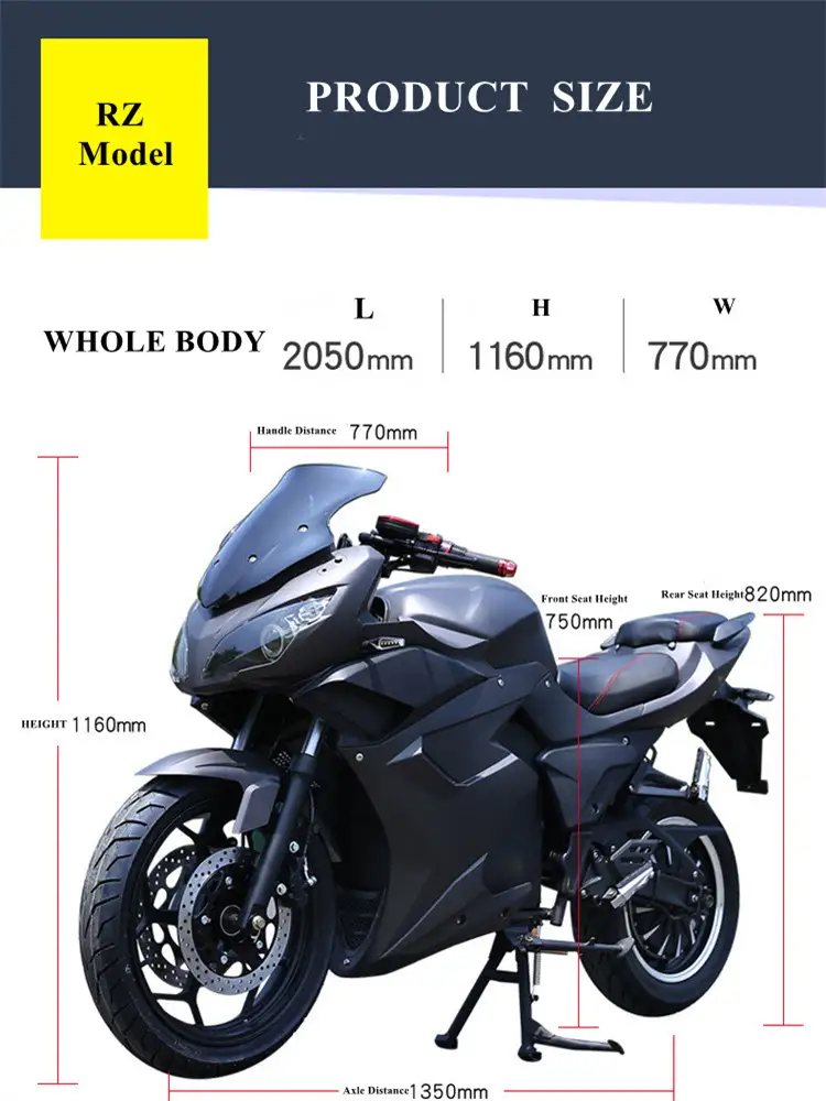 High Speed 8000w Electric Racing Motorcycle with Max speed 80km/h Leon